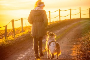 Woman walking her dog